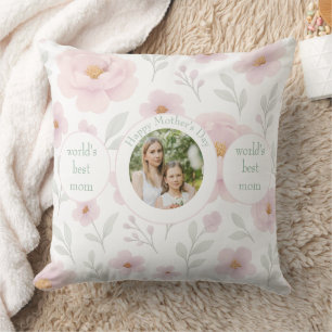 Pastel Floral Background & Photo - Personalized Throw Pillow