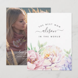 Pastel Floral Best Mom Personalized Photo Card