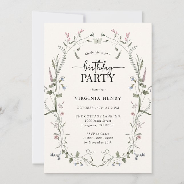 Pastel Floral Birthday Party Invitation (Front)