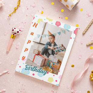 Pastel floral birthday photo Birthday Card