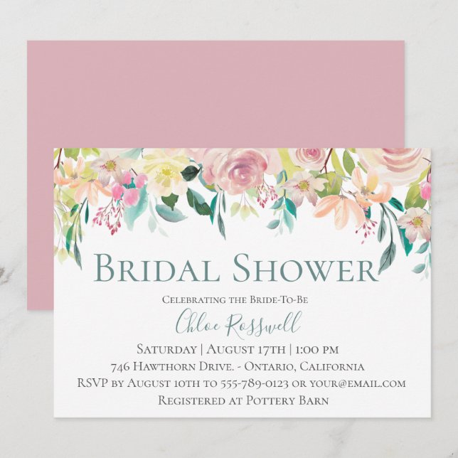 Pastel Floral Bouquet Bridal Douche Invitation (Devant / Derrière)