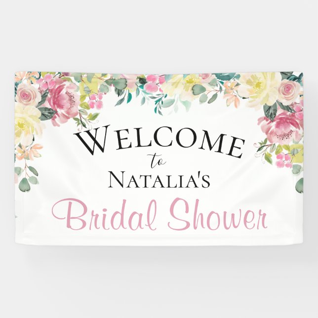 Pastel Floral Bouquet Bridal Shower Banner (Horizontal)