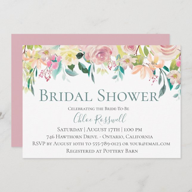 Pastel Floral Bouquet Bridal Shower Invitation (Front/Back)