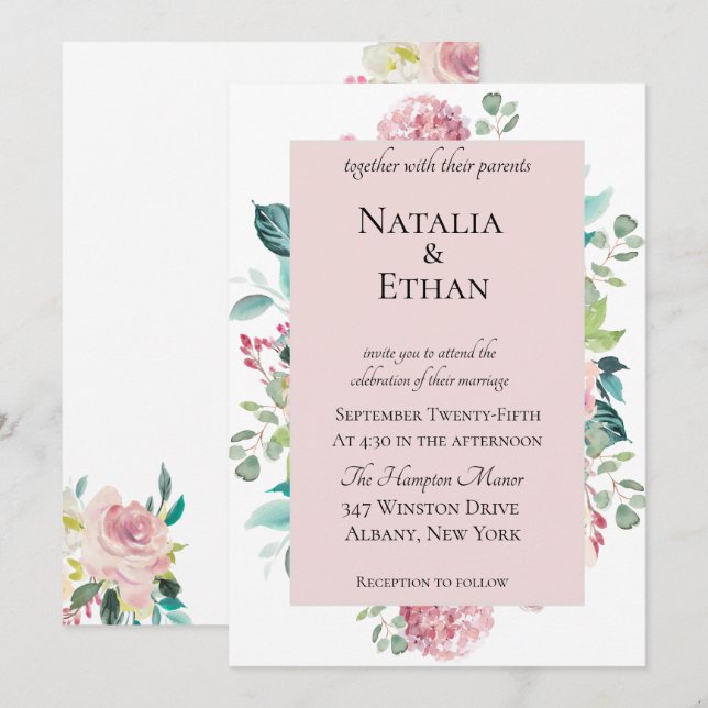 Pastel Floral Bouquet Faire-part de mariage (Devant / Derrière)