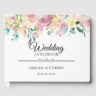 Pastel Floral Bouquet Wedding Guest Book