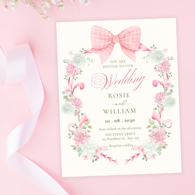 Pastel floral bow elegant wedding invitation (Creator Uploaded)