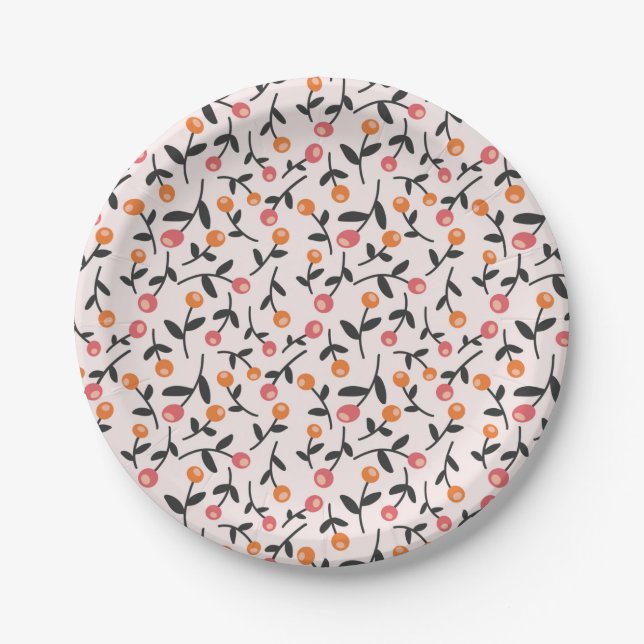 Pastel Floral Bud Botanical pattern Paper Plate (Front)