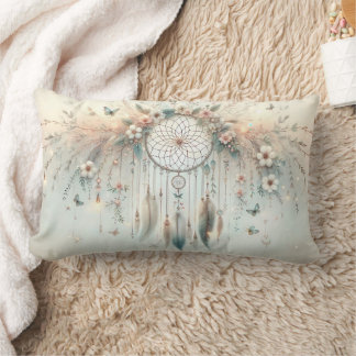 Pastel Floral Butterfly Dreamcatcher Lumbar Pillow