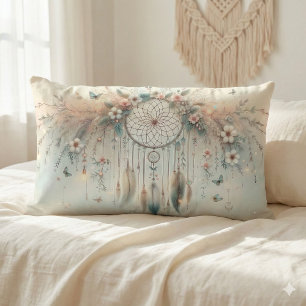 Pastel Floral Butterfly Dreamcatcher Lumbar Pillow