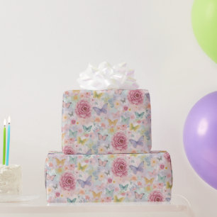 Pastel Floral Butterfly / Soft Garden Wrapping Paper