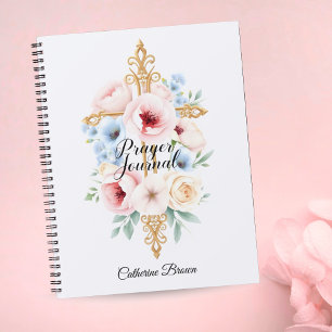 Pastel Floral Catholic Cross Faith Prayer Journal