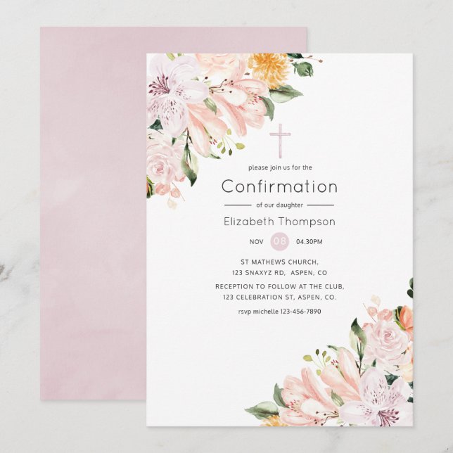Pastel Floral Confirmation Invitation (Front/Back)