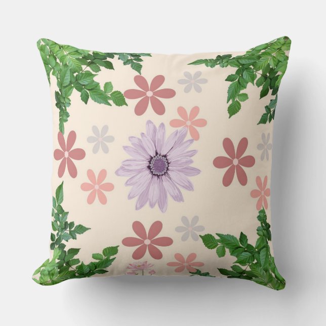 Pastel Floral Coussin avec Lavender Daisy & Green  (Recto)
