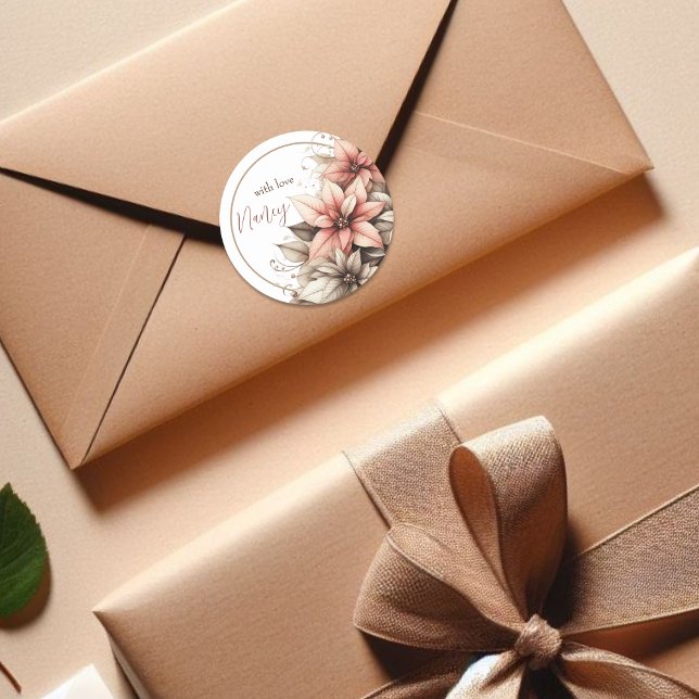  Pastel Floral Customizable Classic Round Sticker (Creator Uploaded)