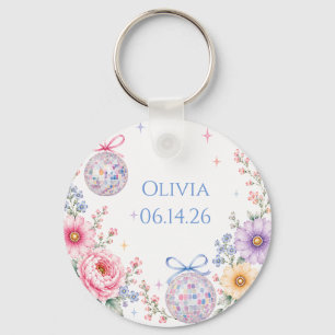 Pastel Floral Disco Garden Bridal Shower Keychain