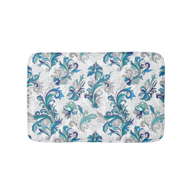 Pastel Floral Doodle Vintage Pattern. Bath Mat (Front)