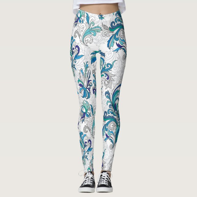 Pastel Floral Doodle Vintage Pattern. Leggings (Front)