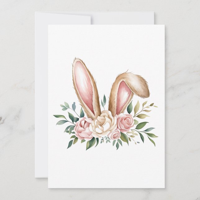 Pastel Floral Easter Bunny Ears  Holiday Card (Front)
