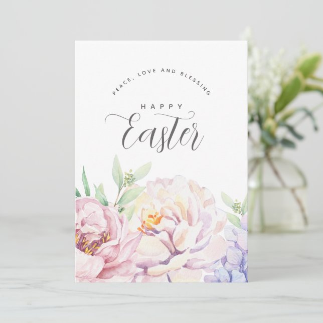 Pastel Floral Easter Personalized Greeting Card (Standing Front)