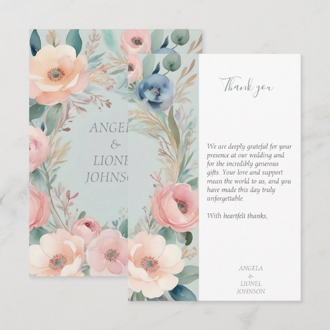 Pastel Floral Elegance Wedding Thank You Card (Front/Back)