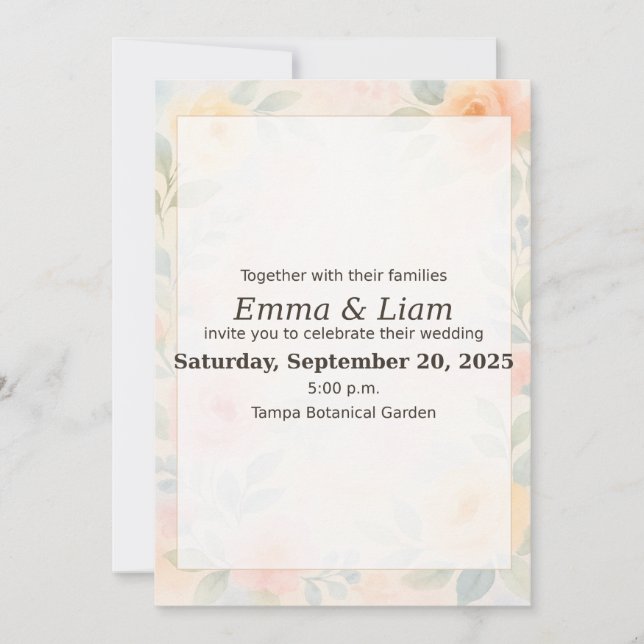 Pastel Floral Faire-part de mariage d'aquarelle |  (Devant)