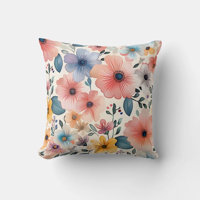 Pastel Floral Fantasy Throw Pillow (Front)
