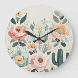 Pastel Floral Fiesta Large Clock