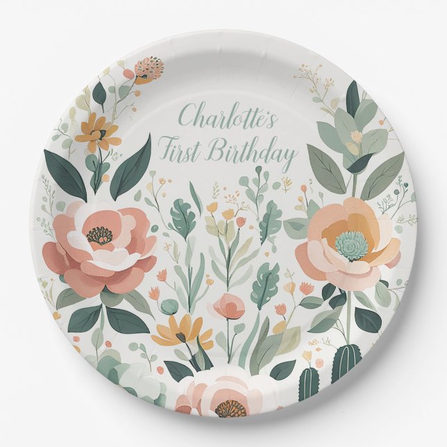 Pastel Floral Fiesta Paper Plate (Front)