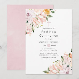 Pastel Floral First Holy Communion Invitation