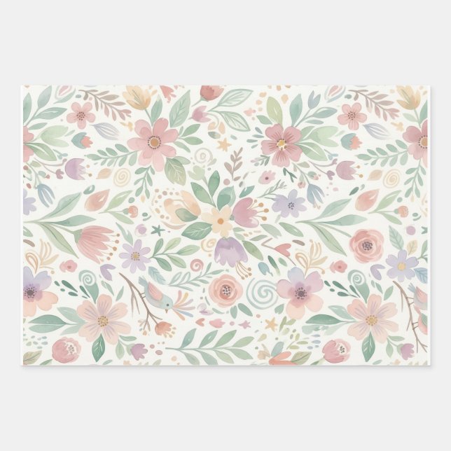 Pastel Floral Fleece Wrapping Paper Sheets (Front)
