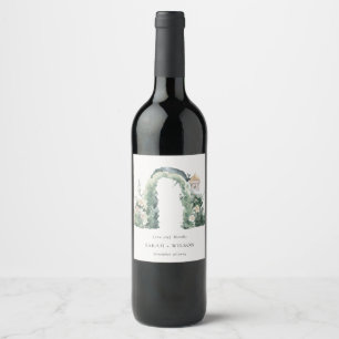 Pastel Floral Garden Arch Botanical Wedding Thanks Wine Label