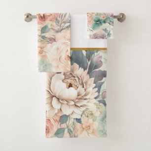 PASTEL FLORAL GARDEN BATHROOM TOWEL SET