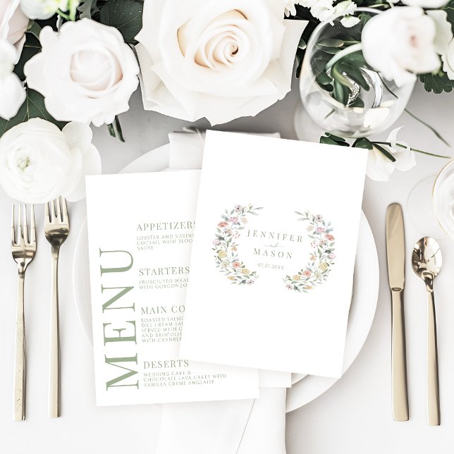 Pastel Floral Garden Minimalist Wedding Menu Cards (Creator Uploaded)