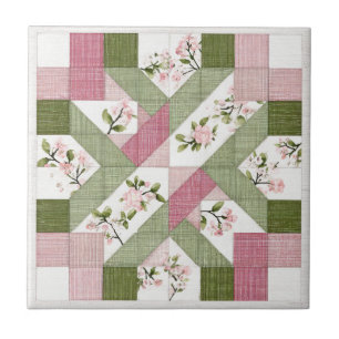 Pastel Floral Geometric Cottagecore Quilt Pattern Tile