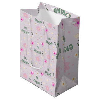 Pastel Floral  Hi Spring Wrapping Paper Medium Gift Bag