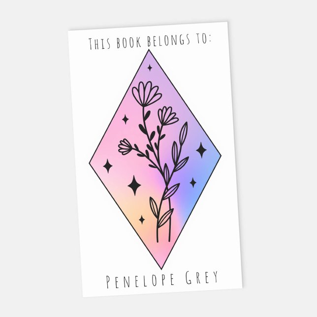 Pastel Floral Hologram Diamond Book Plate Sticker (Creator Uploaded)