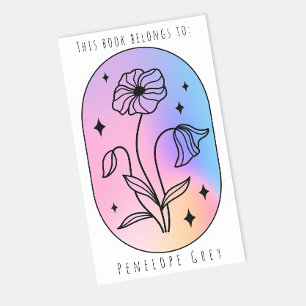 Pastel Floral Hologram Oval Book Plate Sticker