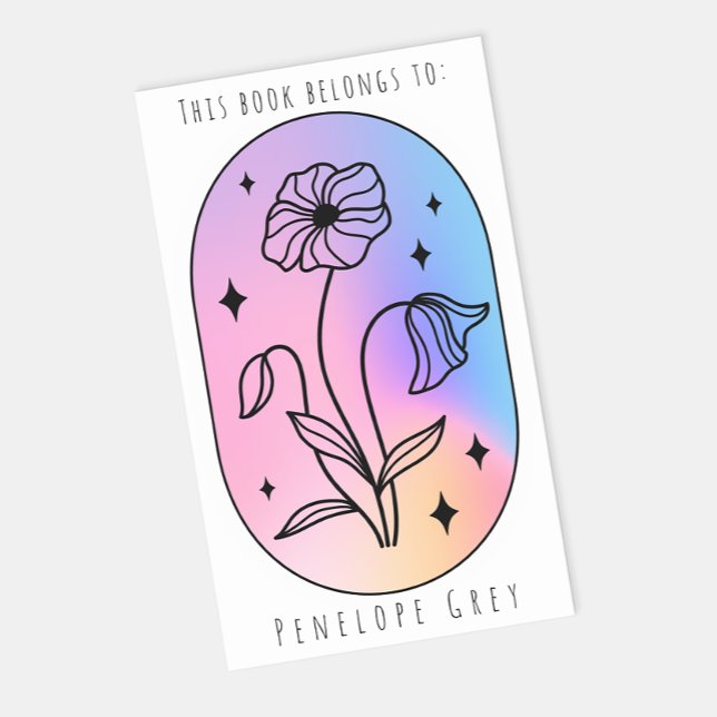 Pastel Floral Hologram Oval Book Plate Sticker (Creator Uploaded)