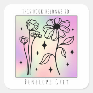 Pastel Floral Hologram Square Book Plate Square Sticker