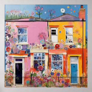Pastel Floral Houses Poster
