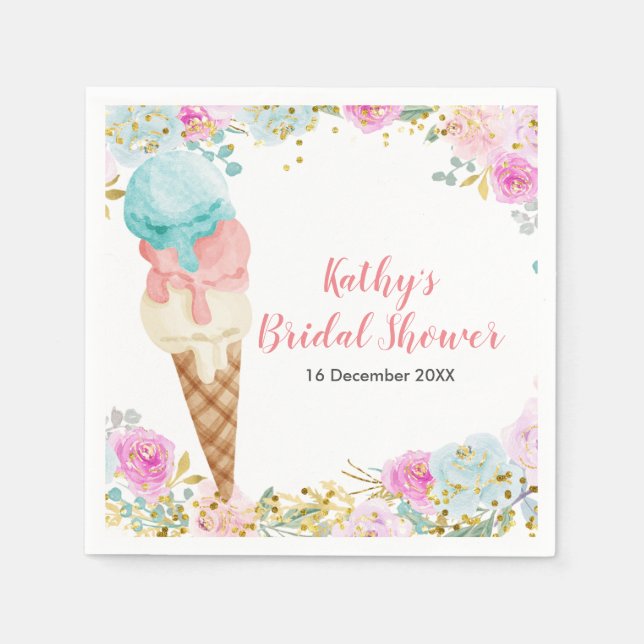 Pastel Floral ice cream Couples shower Napkin (Front)