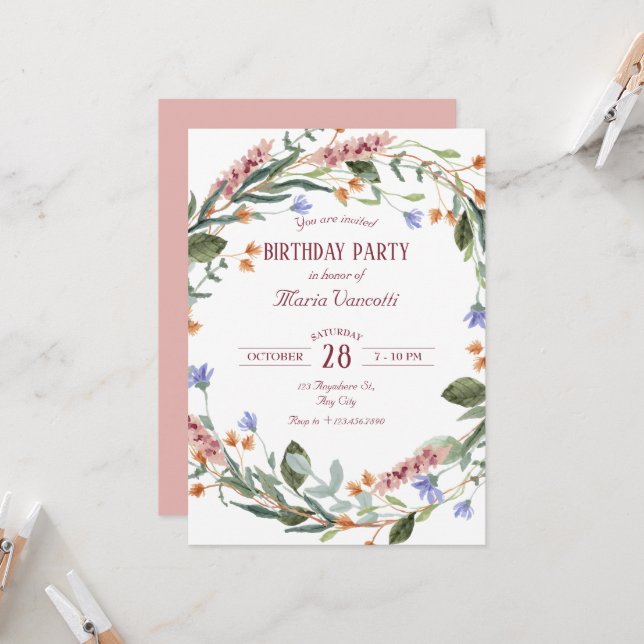 Pastel floral  invitation (Front/Back In Situ)