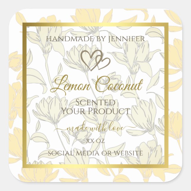 Pastel Floral Jaune avec Étiquette de produit Cadr (Devant)