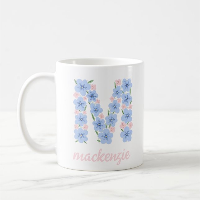 Pastel Floral Letter M Monogram Coffee Mug (Left)