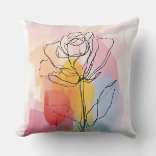 Pastel Floral Line Art Throw Pillow