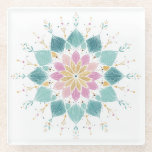 Pastel Floral Mandala Ceramic Glass Coaster<br><div class="desc">Elevate your home decor with this elegant floral mandala coaster. Featuring a delicate, hand-drawn aesthetic, this design combines soft pastel pinks, muted teals, and warm gold accents in a symmetrical, blooming pattern. The clean white background makes the intricate botanical details pop, blending a boho-chic vibe with modern minimalism. Perfect for...</div>
