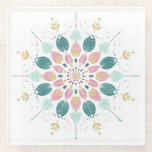 Pastel Floral Mandala Ceramic Glass Coaster<br><div class="desc">Elevate your home decor with this elegant floral mandala coaster. Featuring a delicate, hand-drawn aesthetic, this design combines soft pastel pinks, muted teals, and warm gold accents in a symmetrical, blooming pattern. The clean white background makes the intricate botanical details pop, blending a boho-chic vibe with modern minimalism. Perfect for...</div>