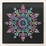 Pastel Floral Mandala on Black Glass Coaster<br><div class="desc">Elevate your home decor with this elegant floral mandala coaster. Featuring a delicate, hand-drawn aesthetic, this design combines soft pastel pinks, muted teals, and warm gold accents in a symmetrical, blooming pattern. The clean black background makes the intricate botanical details pop, blending a boho-chic vibe with modern minimalism. Perfect for...</div>