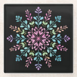 Pastel Floral Mandala on Black Glass Coaster<br><div class="desc">Elevate your home decor with this elegant floral mandala coaster. Featuring a delicate, hand-drawn aesthetic, this design combines soft pastel pinks, muted teals, and warm gold accents in a symmetrical, blooming pattern. The clean black background makes the intricate botanical details pop, blending a boho-chic vibe with modern minimalism. Perfect for...</div>