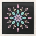 Pastel Floral Mandala on Black Glass Coaster<br><div class="desc">Elevate your home decor with this elegant floral mandala coaster. Featuring a delicate, hand-drawn aesthetic, this design combines soft pastel pinks, muted teals, and warm gold accents in a symmetrical, blooming pattern. The clean black background makes the intricate botanical details pop, blending a boho-chic vibe with modern minimalism. Perfect for...</div>